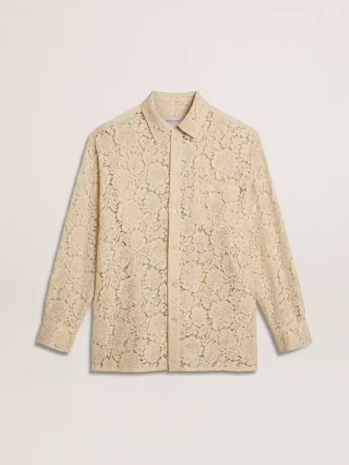 Camisa oversize de encaje transparente color crema Camisa oversize de encaje transparente color crema