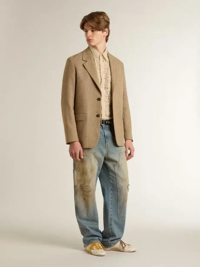 Camisa oversize de encaje transparente color crema Camisa oversize de encaje transparente color crema