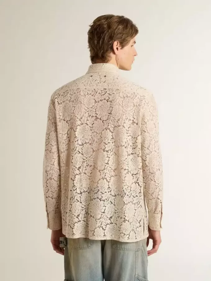 Camisa oversize de encaje transparente color crema Camisa oversize de encaje transparente color crema