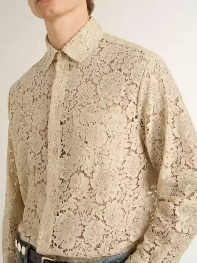 Camisa oversize de encaje transparente color crema Camisa oversize de encaje transparente color crema