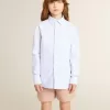 Camisa para niño de algodón a rayas azul claro y blanco con logotipo bordado Camisa para niño de algodón a rayas azul claro y blanco con logotipo bordado
