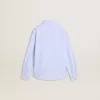 Camisa para niño de algodón a rayas azul claro y blanco con logotipo bordado Camisa para niño de algodón a rayas azul claro y blanco con logotipo bordado