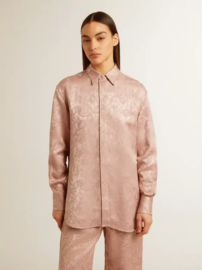 Camisa rosa de viscosa para mujer con estampado floral Camisa rosa de viscosa para mujer con estampado floral