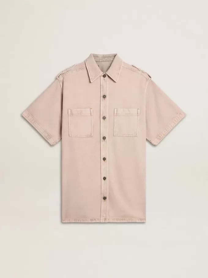 Camisa vaquera oversize para mujer teñida en rosa Camisa vaquera oversize para mujer teñida en rosa