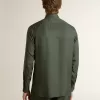 Camisa verde oscuro para hombre con rayas verticales Camisa verde oscuro para hombre con rayas verticales