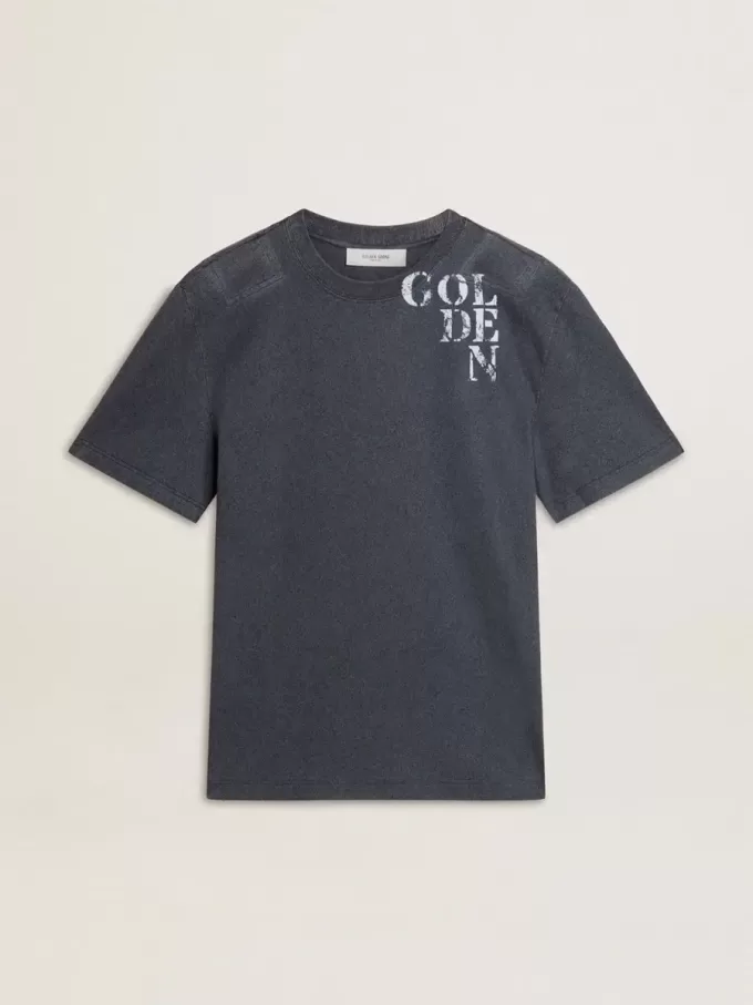 Camiseta azul para hombre con estampado blanco