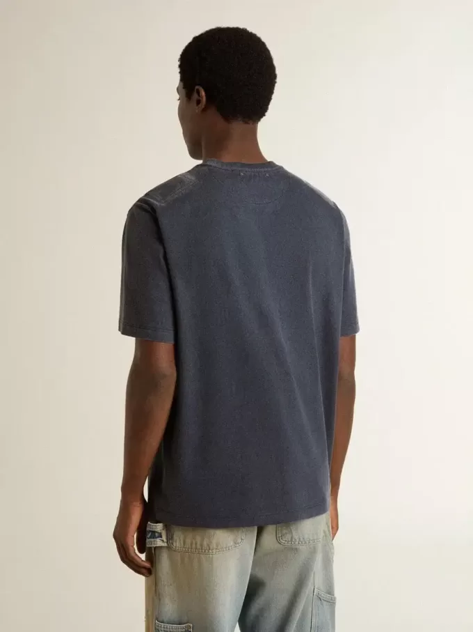 Camiseta azul para hombre con estampado blanco
