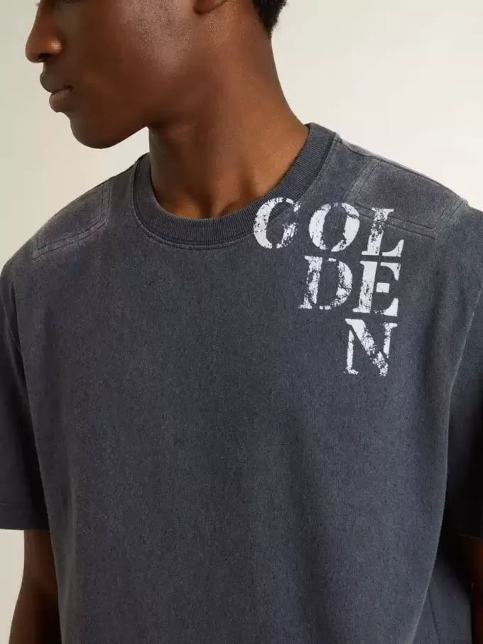 Camiseta azul para hombre con estampado blanco