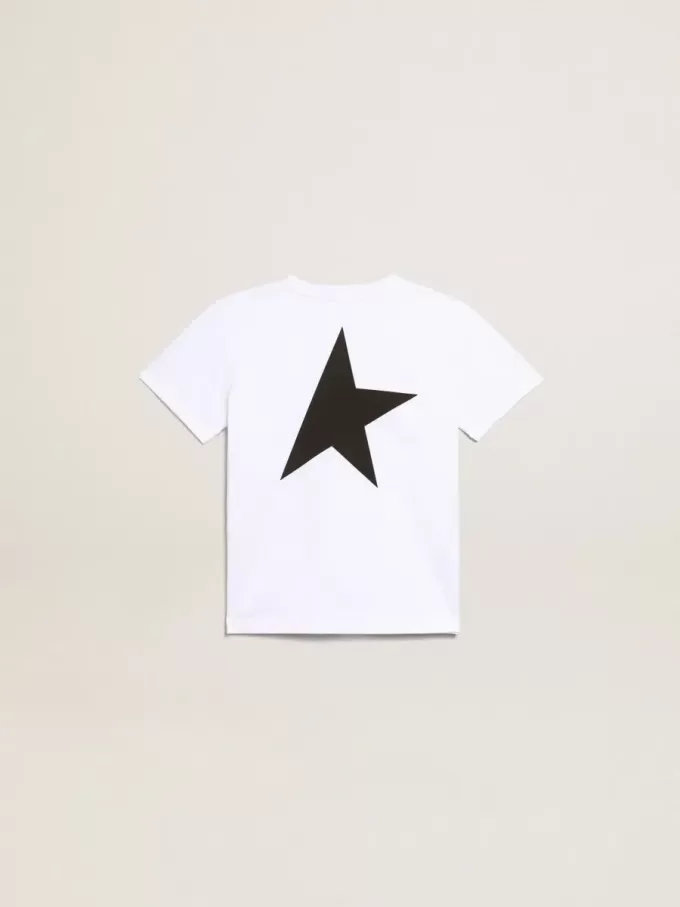 Camiseta blanca con logotipo y estrella negros en contraste Camiseta blanca con logotipo y estrella negros en contraste