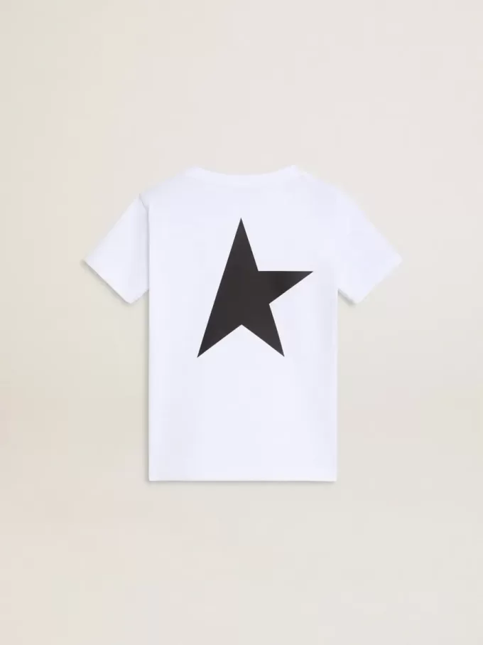 Camiseta blanca con logotipo y estrella negros en contraste Camiseta blanca con logotipo y estrella negros en contraste