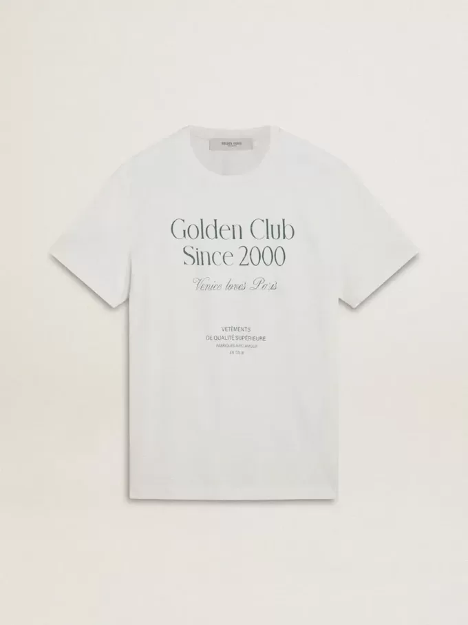 Camiseta blanca de algodón para hombre con estampado verde Camiseta blanca de algodón para hombre con estampado verde