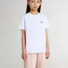 Camiseta blanca de algodón para niños con estampado plateado