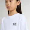 Camiseta blanca de algodón para niños con estampado plateado