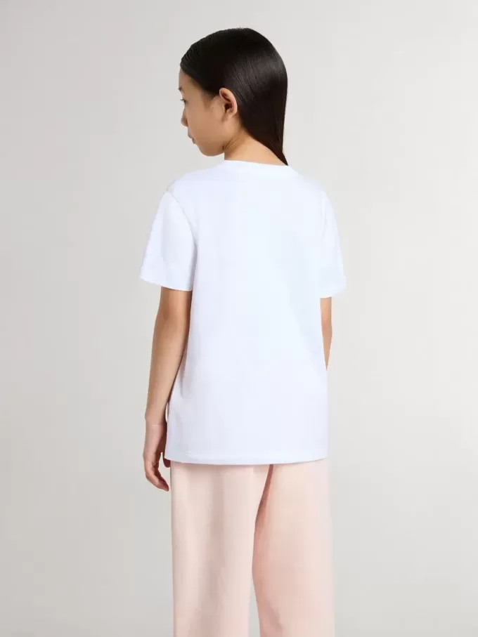 Camiseta blanca de algodón para niños con estampado plateado