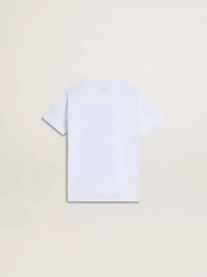 Camiseta blanca de algodón para niños con estampado plateado