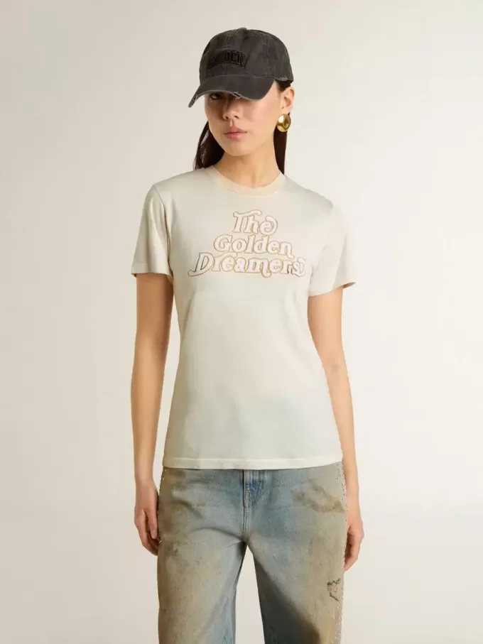 Camiseta blanca de mujer con estampado en la parte delantera Camiseta blanca de mujer con estampado en la parte delantera