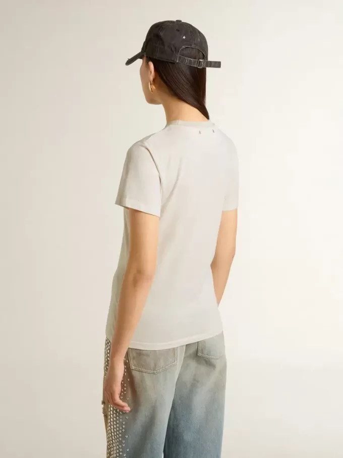 Camiseta blanca de mujer con estampado en la parte delantera Camiseta blanca de mujer con estampado en la parte delantera