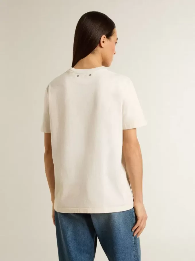 Camiseta blanca de mujer con estampado floral Camiseta blanca de mujer con estampado floral