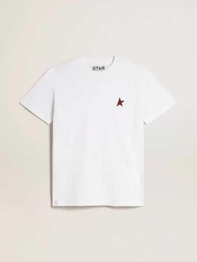 Camiseta blanca de mujer con estrella burdeos en la parte delantera Camiseta blanca de mujer con estrella burdeos en la parte delantera