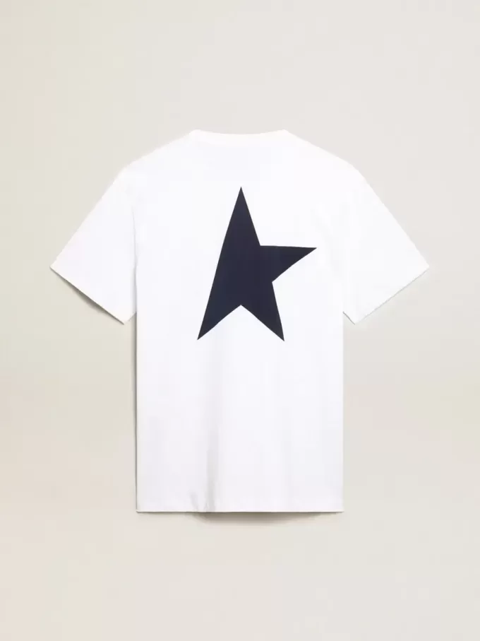 Camiseta blanca para hombre con estrella azul oscuro en la espalda Camiseta blanca para hombre con estrella azul oscuro en la espalda
