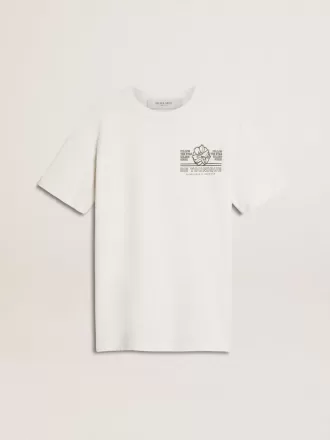 Camiseta blanca para mujer con estampado negro en el pecho