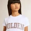 Camiseta blanca para niña con letras doradas y purpurina rosa. Camiseta blanca para niña con letras doradas y purpurina rosa.