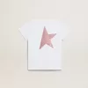 Camiseta blanca para niña con logotipo rosa brillante y estrella maxi Camiseta blanca para niña con logotipo rosa brillante y estrella maxi