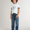 Camiseta blanca para niño con estampado azul