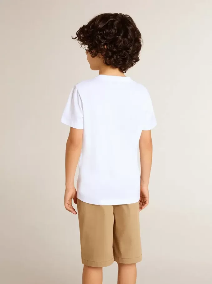 Camiseta blanca para niño con estampado multicolor dorado Camiseta blanca para niño con estampado multicolor dorado