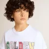 Camiseta blanca para niño con estampado multicolor dorado Camiseta blanca para niño con estampado multicolor dorado