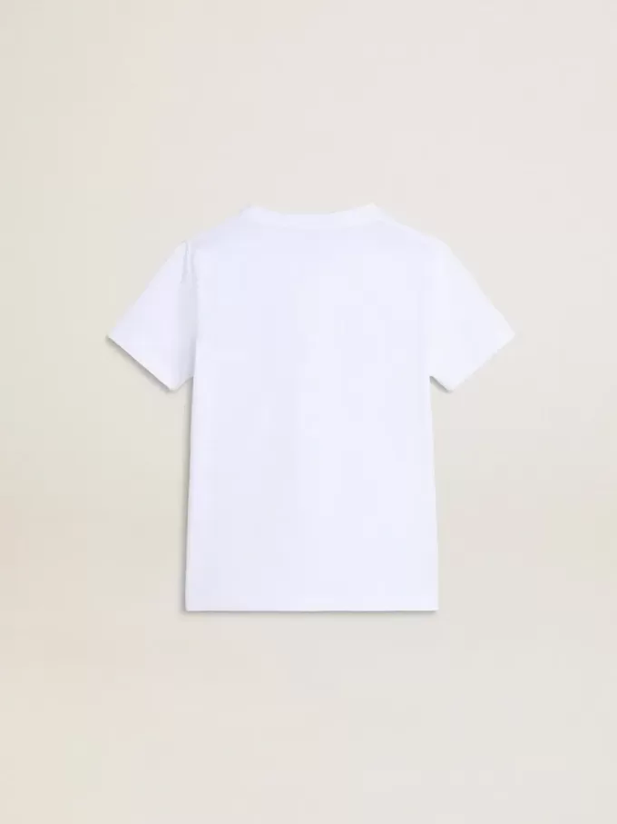 Camiseta blanca para niño con estampado multicolor dorado Camiseta blanca para niño con estampado multicolor dorado