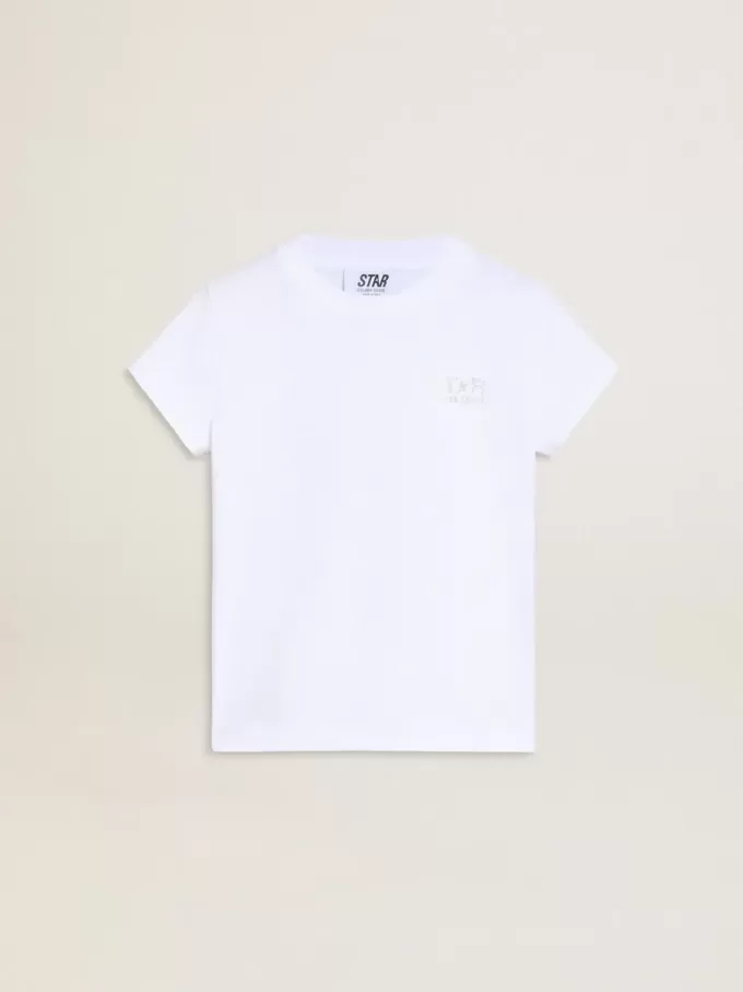 Camiseta blanca y plateada con logotipo y estrella maxi en purpurina plateada Camiseta blanca y plateada con logotipo y estrella maxi en purpurina plateada