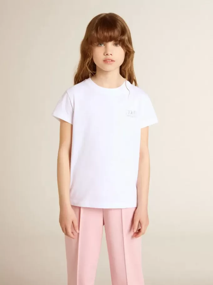 Camiseta blanca y plateada con logotipo y estrella maxi en purpurina plateada Camiseta blanca y plateada con logotipo y estrella maxi en purpurina plateada