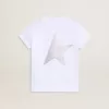 Camiseta blanca y plateada con logotipo y estrella maxi en purpurina plateada Camiseta blanca y plateada con logotipo y estrella maxi en purpurina plateada