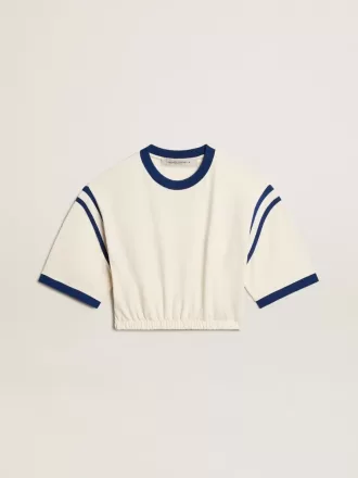 Camiseta corta de algodón blanco envejecido con letras en la espalda