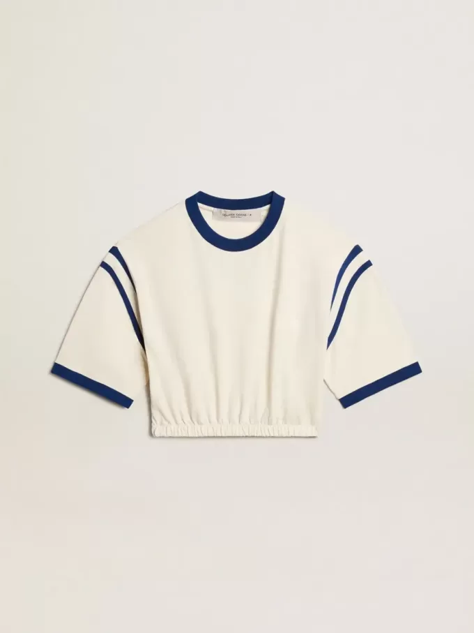 Camiseta corta de algodón blanco envejecido con letras en la espalda Camiseta corta de algodón blanco envejecido con letras en la espalda