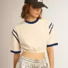 Camiseta corta de algodón blanco envejecido con letras en la espalda Camiseta corta de algodón blanco envejecido con letras en la espalda
