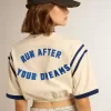 Camiseta corta de algodón blanco envejecido con letras en la espalda Camiseta corta de algodón blanco envejecido con letras en la espalda