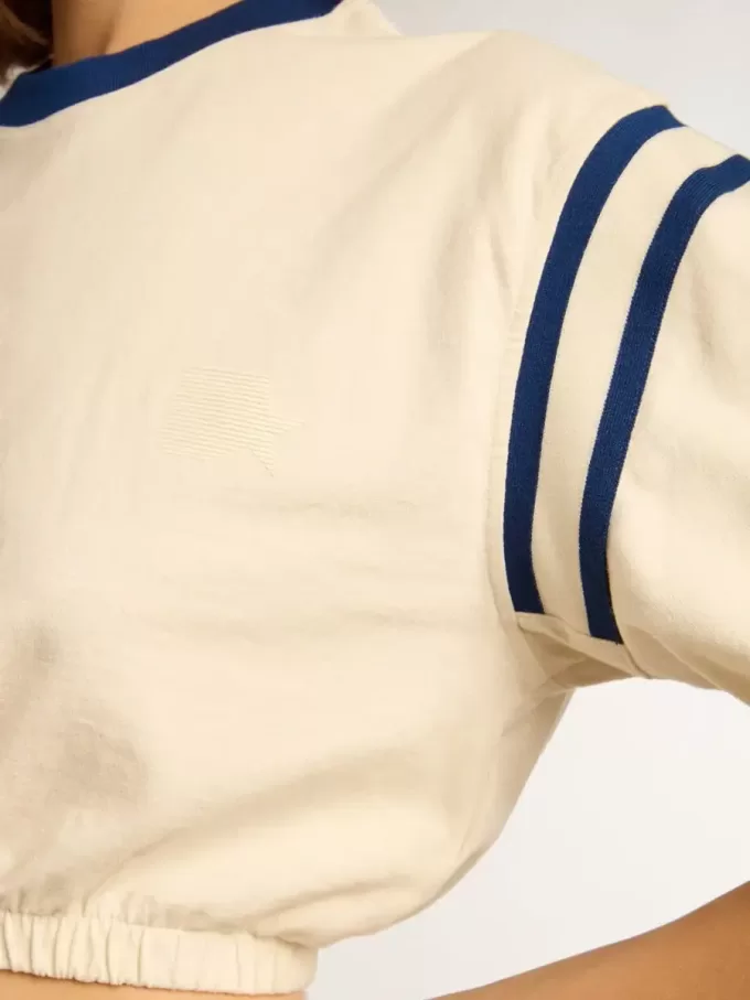Camiseta corta de algodón blanco envejecido con letras en la espalda Camiseta corta de algodón blanco envejecido con letras en la espalda
