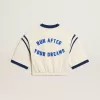 Camiseta corta de algodón blanco envejecido con letras en la espalda Camiseta corta de algodón blanco envejecido con letras en la espalda