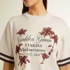Camiseta corta oversize para mujer en jersey blanco con bordados y estampado «Venezia Mediterraneo». Camiseta corta oversize para mujer en jersey blanco con bordados y estampado «Venezia Mediterraneo».