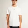 Camiseta de algodón blanco desgastado para hombre con letras negras Camiseta de algodón blanco desgastado para hombre con letras negras