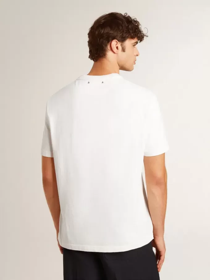Camiseta de algodón blanco desgastado para hombre con letras negras Camiseta de algodón blanco desgastado para hombre con letras negras