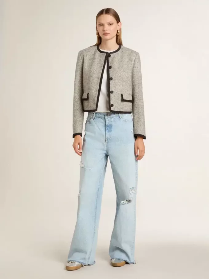 Camiseta de algodón blanco desgastado para mujer con letras negras Camiseta de algodón blanco desgastado para mujer con letras negras