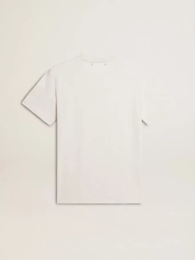 Camiseta de algodón blanco desgastado para mujer con letras negras Camiseta de algodón blanco desgastado para mujer con letras negras