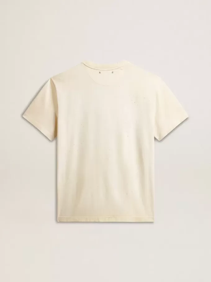 Camiseta de algodón blanco envejecido para hombre con estampado dorado Camiseta de algodón blanco envejecido para hombre con estampado dorado
