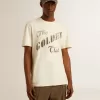 Camiseta de algodón blanco envejecido para hombre con estampado dorado Camiseta de algodón blanco envejecido para hombre con estampado dorado