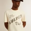 Camiseta de algodón blanco envejecido para hombre con estampado dorado Camiseta de algodón blanco envejecido para hombre con estampado dorado