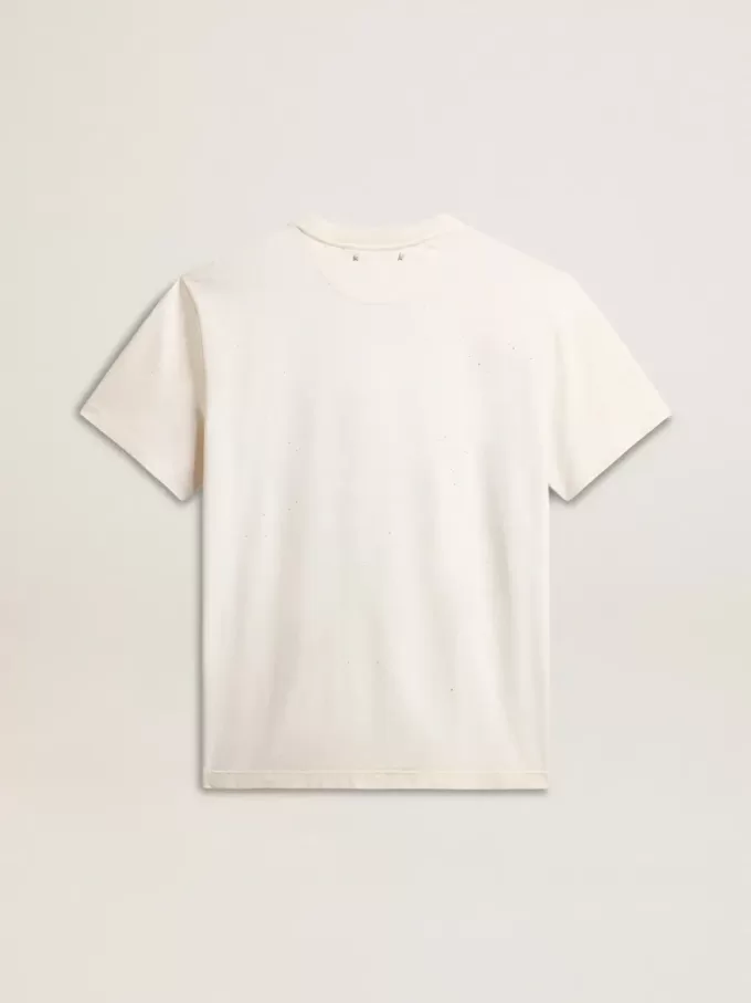 Camiseta de algodón blanco envejecido para hombre con estampado dorado Camiseta de algodón blanco envejecido para hombre con estampado dorado