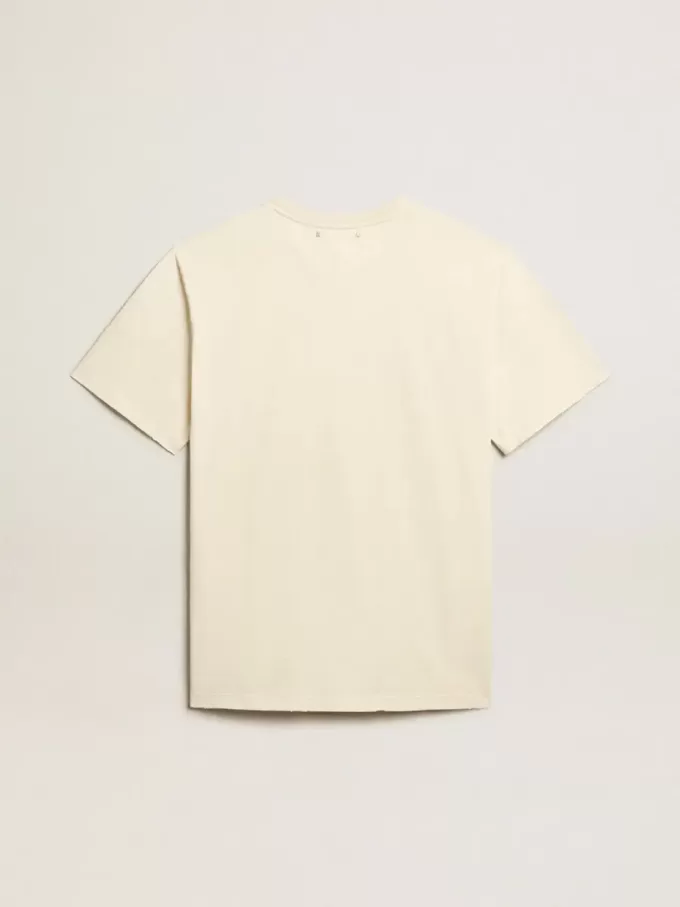 Camiseta de algodón blanco envejecido para hombre con estampado en la parte delantera Camiseta de algodón blanco envejecido para hombre con estampado en la parte delantera
